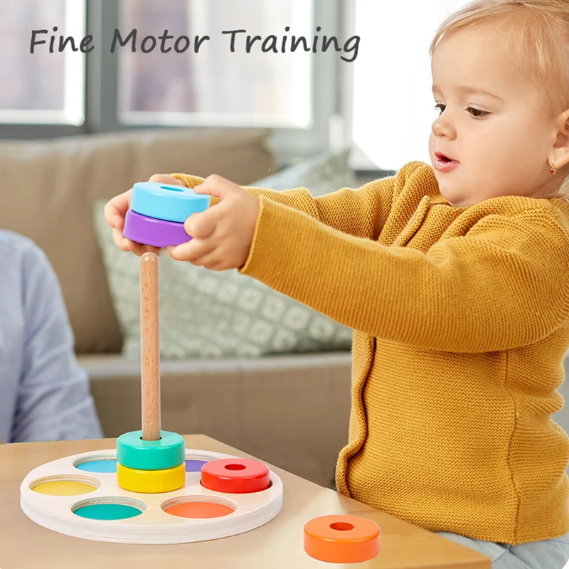 Baby Houten Regenboog Stapelspeelgoed Montessori Kleurrijke Blokken Classificatie en Geneste Spelletjes Fijne Motoriek Training Vorm Matching
