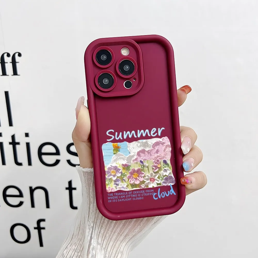 Gradual Tulip Phone Case Simple Solid Color Matte Silicone Case For IPhone 15 14 13 12 11 Pro Max Plus Lens Full Couple