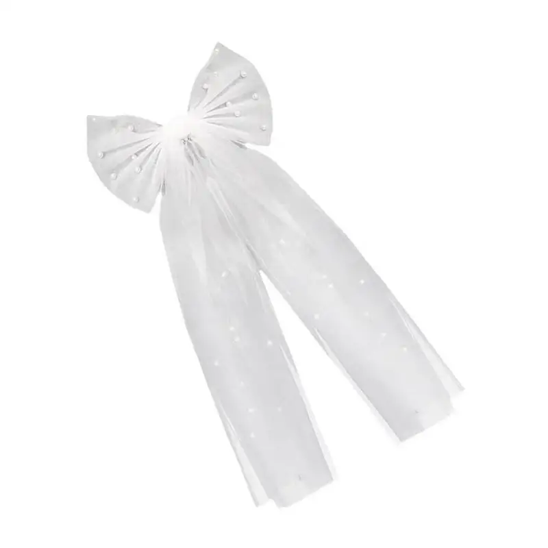 A52E Short Tulle Bowknot Bridal Veil with Hairclip for Wedding and Bachelorette Party