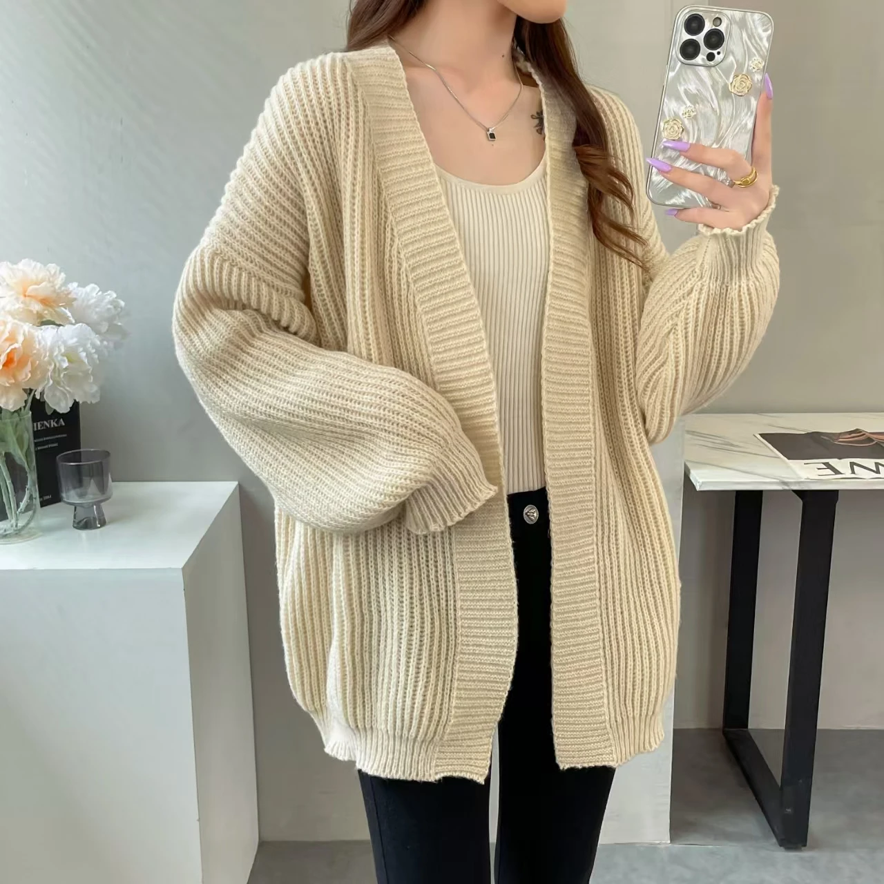 

Women Casual Lazy Wind Korean Tops Harajuku Loose Versatile Cardigan Sweater Vintage Long Sleeve Lady Simple Design Cardigan