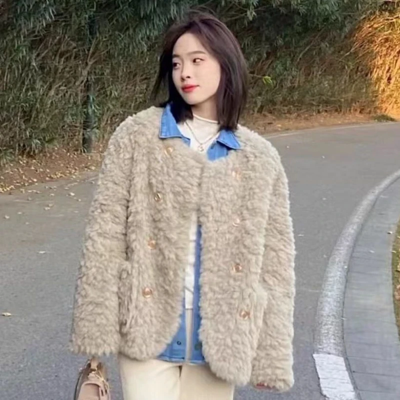 Korea Fashion Faux Fur Jacket Women Winter High Lamb wool  Coat Woman Soft Thick Furry Short Jackets