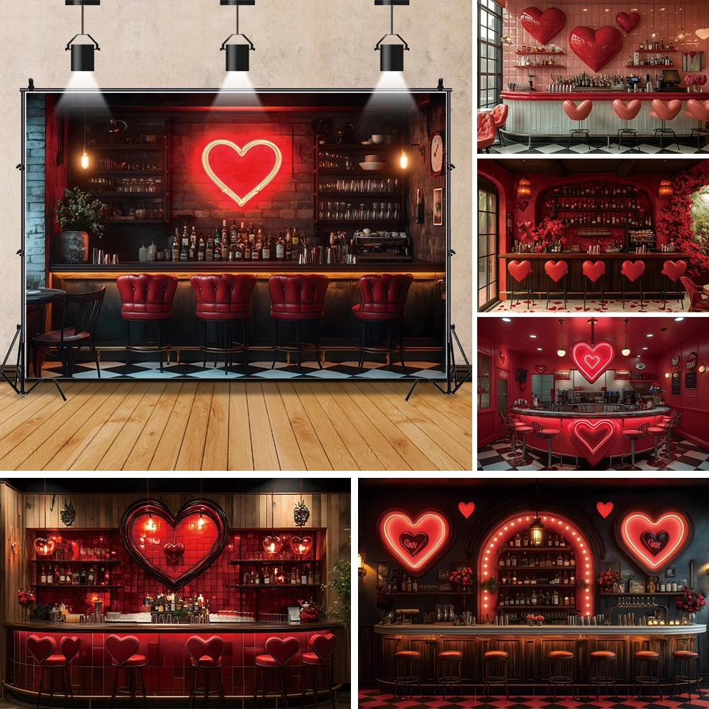 Sweetheart Shop Bar Photography Backdrops February 14th Valentine's Day Couple Portraits  Hearts Wedding Background Photo Booth