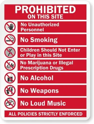 All Policies Shall Be Strictly Enforced  Weatherproof ; metal sign