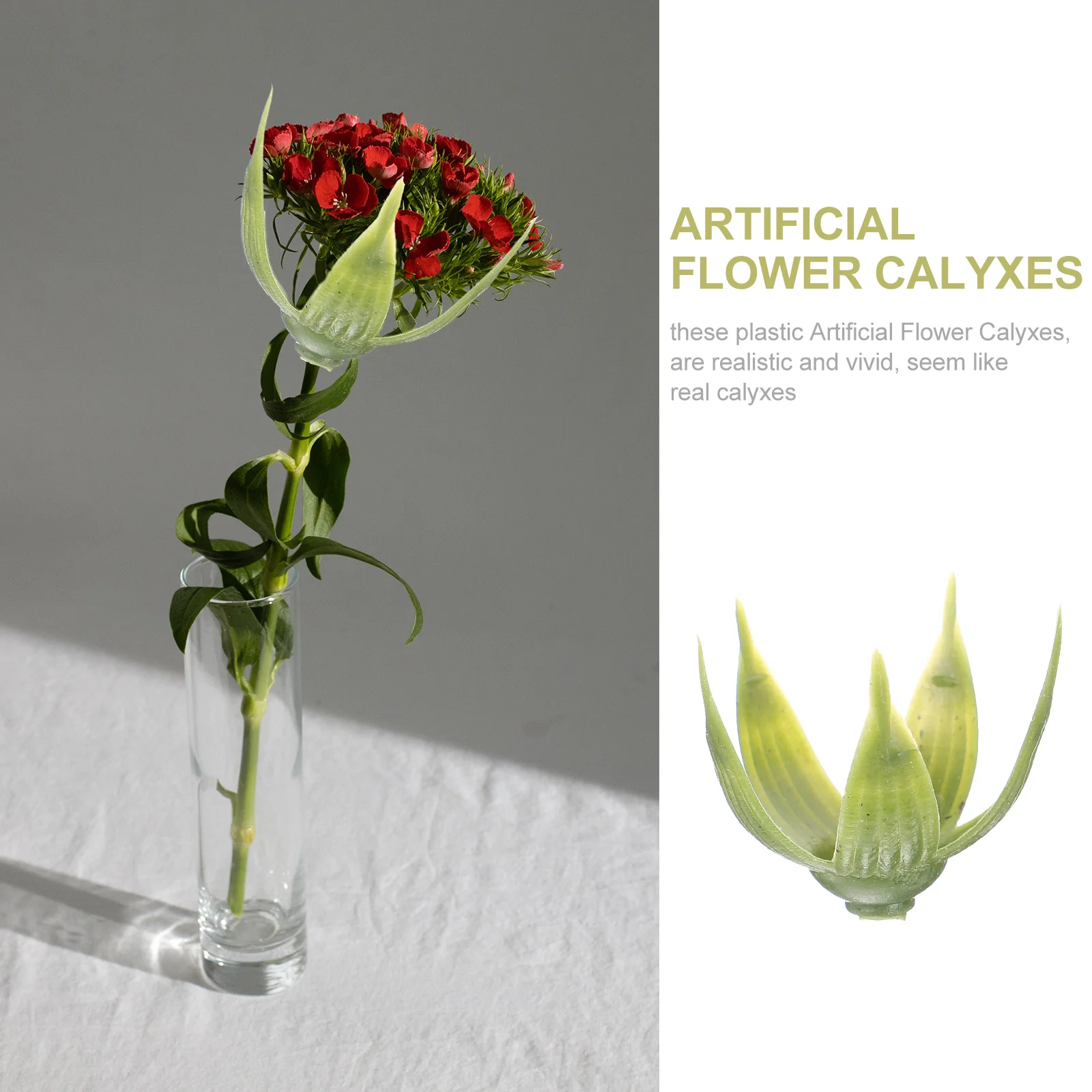 

50Pcs Artificial Flower Calyxes Plastic Green Sepals Realistic DIY Materials for Artificial Flowers Soap Rose Making