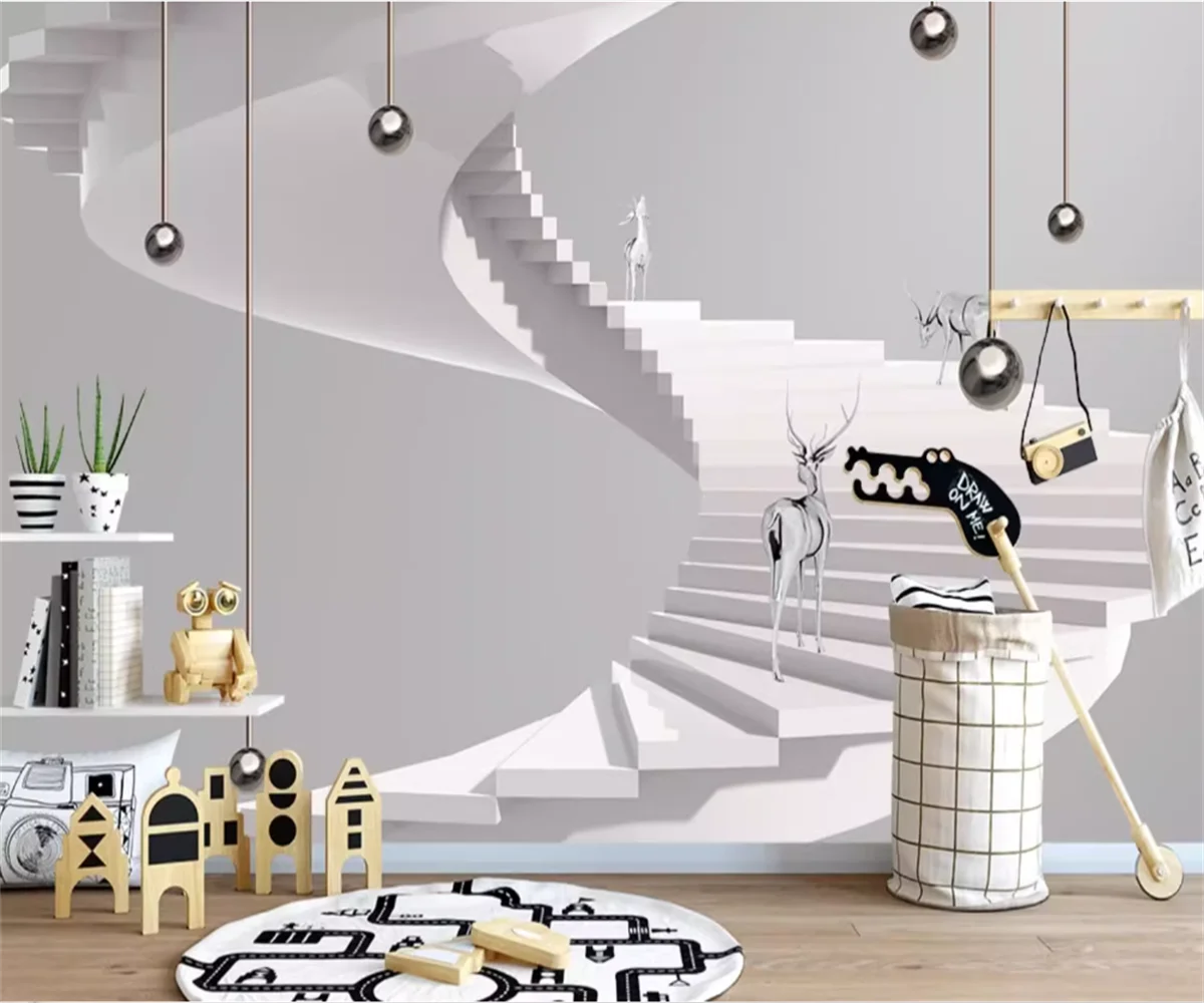 

custom mural wallpaper Nordic white geometric pattern elk 3D stereoscopic mural wallpaper Living room hotel clothing home decor
