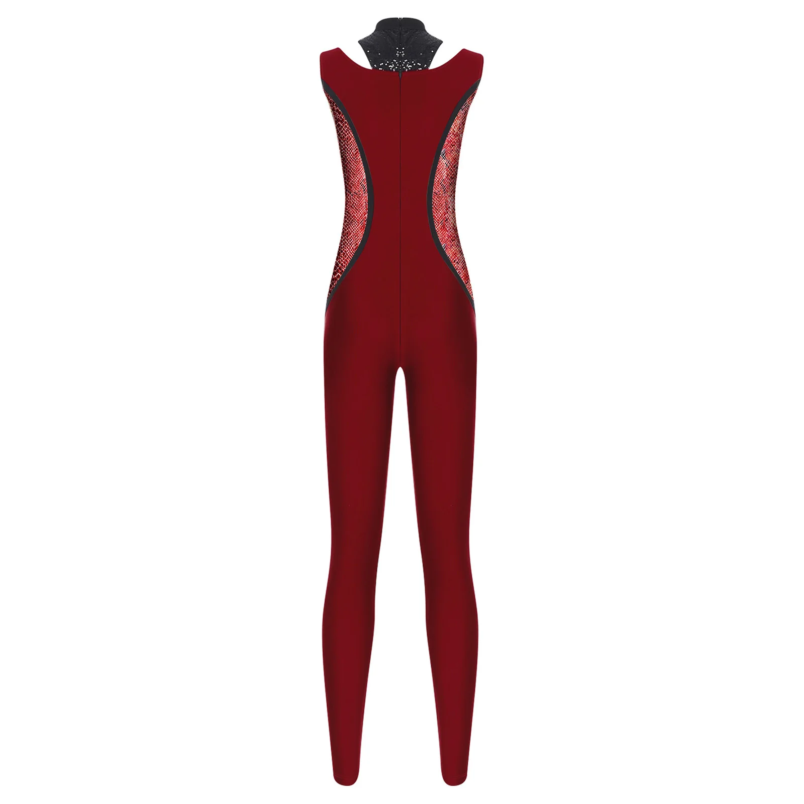 Sleeveless Rhythmic Gymnastics Ballet Dance Figure Skating Costumes Snakeskin Print Jumpsuit Sparkly Sequin Bodysuits for Womens