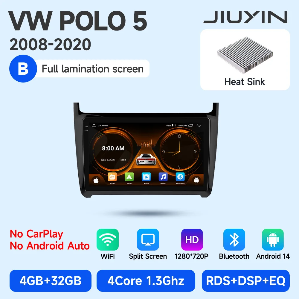 JIUYIN Android Auto Autoradio Voor VW POLO 5 sedan 2008-2020 Draadloze CarPlay GPS Multimedia 2 din Intelligente Systemen Stereo