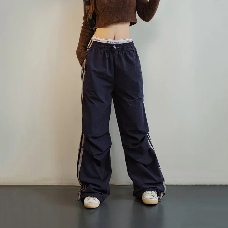 

Maden Women's Waterproof Paratrooper Pants Contrasting Color Autumn Loose Casual Pants Outdoor Sweatpants Elastic Waist Trousers