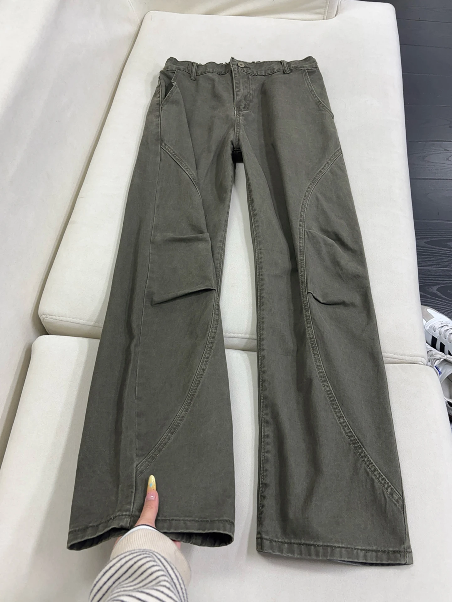 

Military een Angle Cut Jeans Men's Design High Street Logging Straight Leg Cotton Workwear Trousers Casual Straight Fit