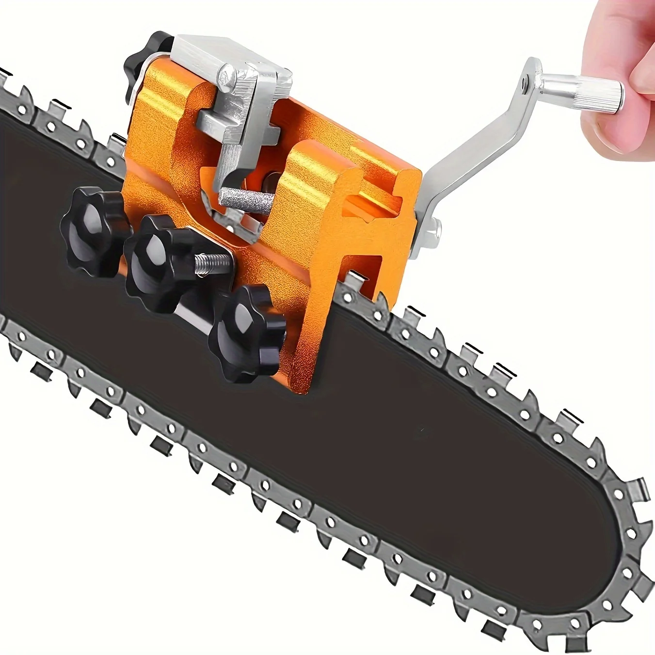 

Hand cranked chain grinder, portable household chain grinding tool, chain clamp, grinding blade, chain grinder