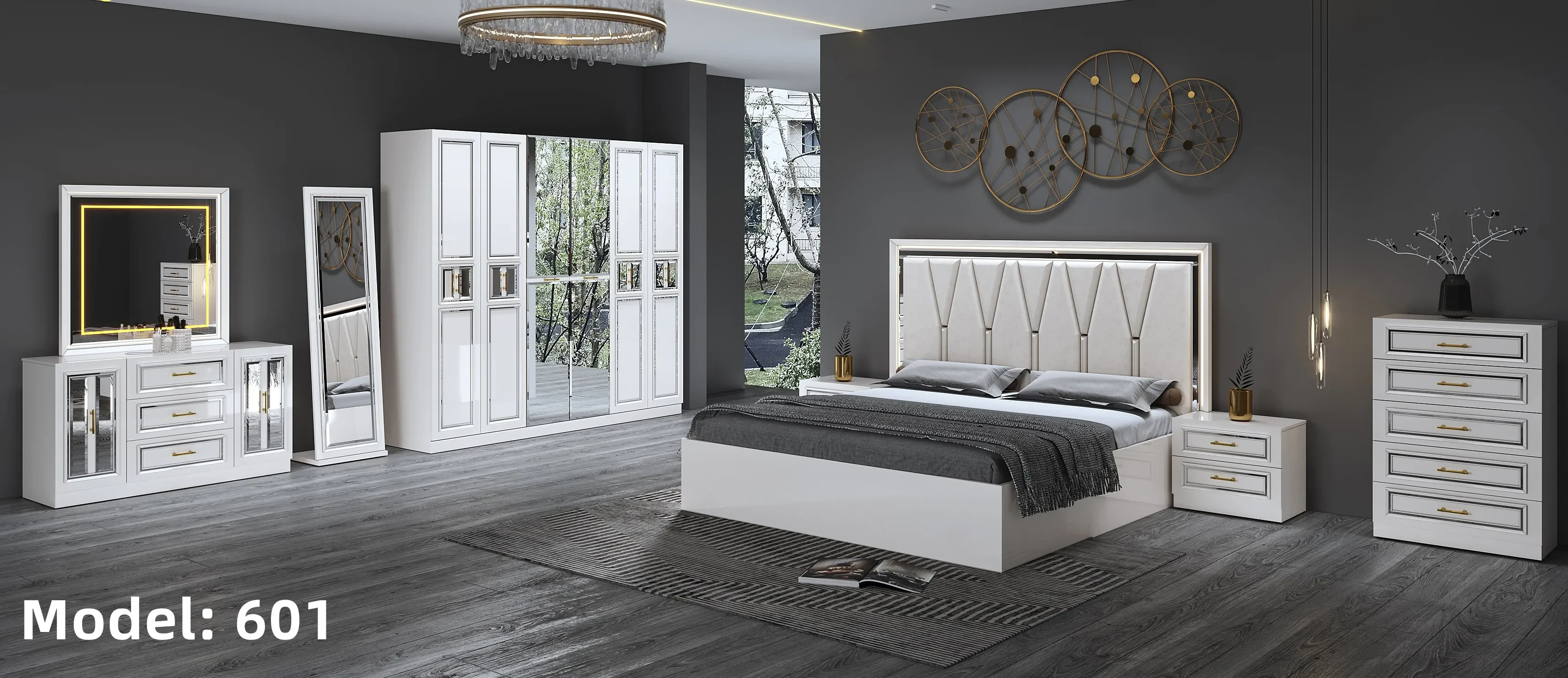 New design luxury modern bedroom furniture set bedroom set 5 pcs panel bedroom sets 1.8m king size bed