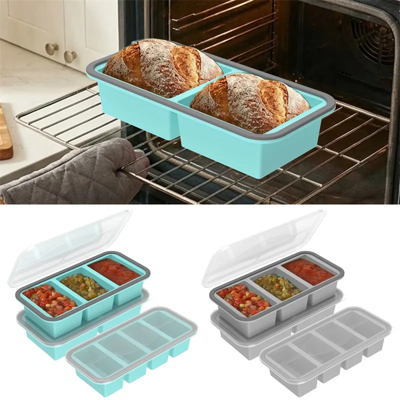 3Pcs Silicone Freezer Tray Mold 2-4 Grid Leakproof Soup Freezer Ice Cube Tray Reusable Freezer Food Container for Home Kitchen