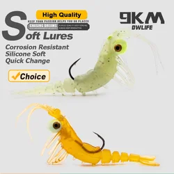 9KM Soft Shrimp Lures 7~8.5g Bass Lures Saltwater Shrimp Bait Swimbait for Slow Sinking Bass Trout Crappie Lure Sharp Hook 7~9cm