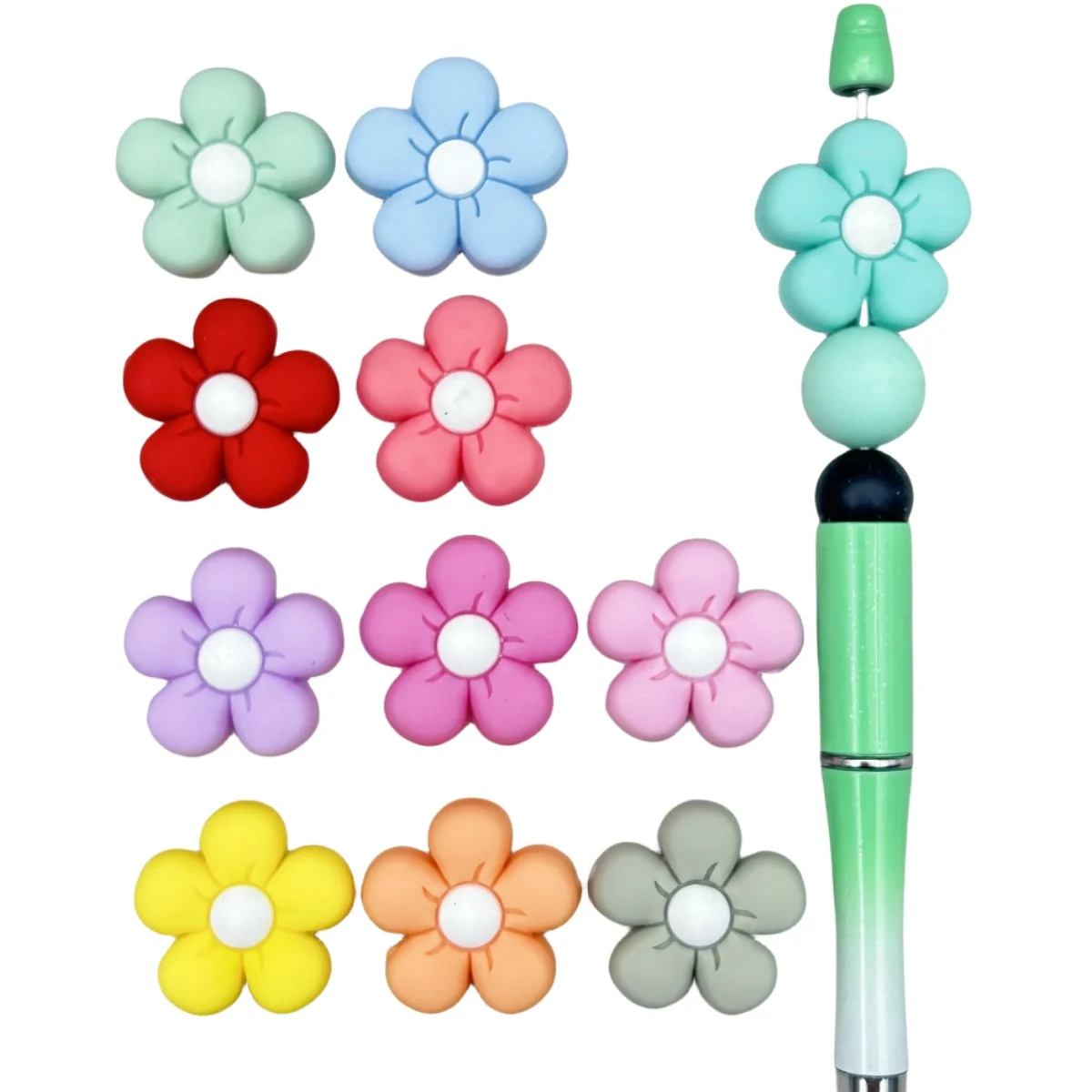 

10PC Baby 11 Colors Flowers Beads Teethe Baby DIY String Pen Bead Nipple Chains Jewelry Accessories Teethe Silicone Focal Beads