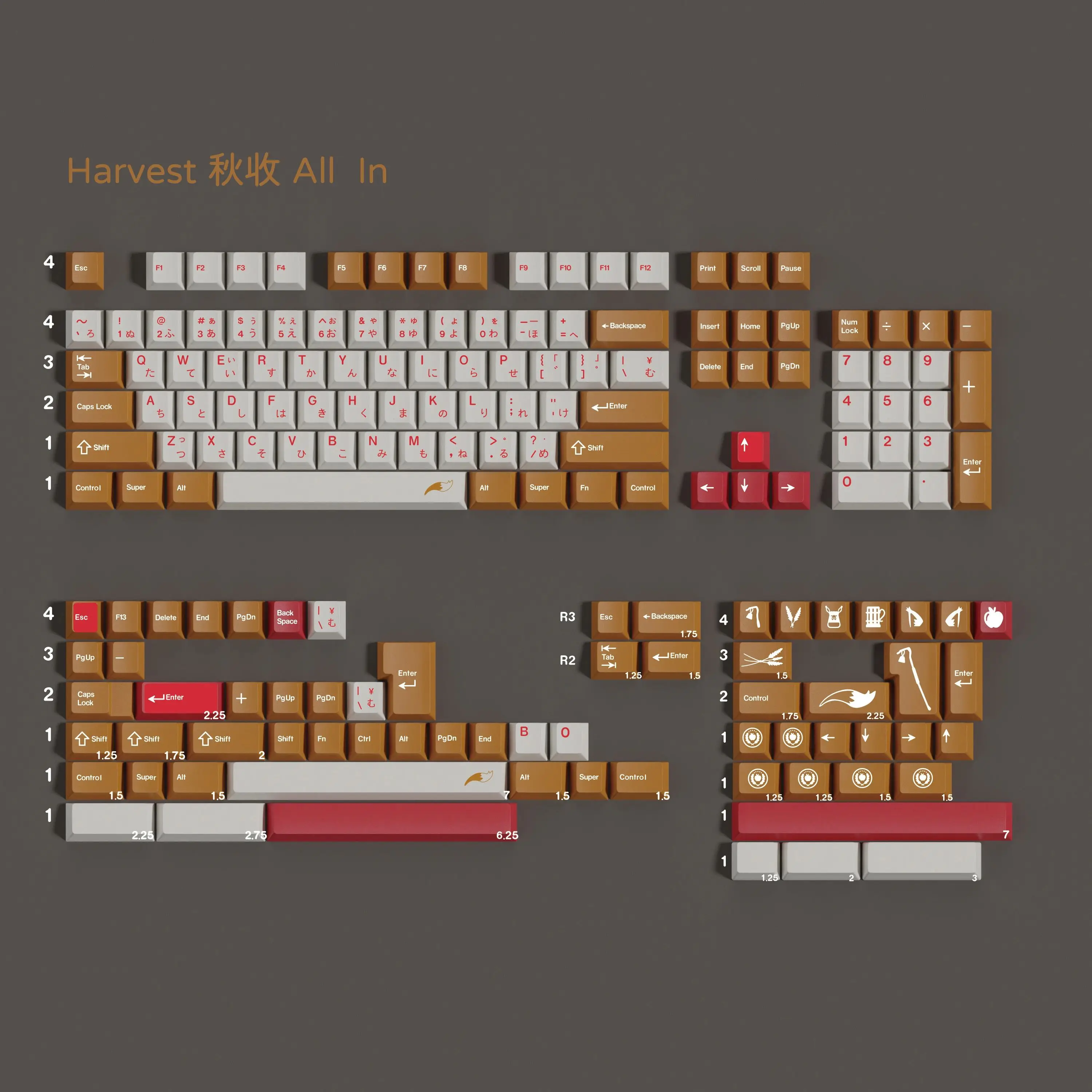 PBT Keycaps Cherry Profile GMK Harvest Keycap Dye Sublimation GMK Clone Key Caps For MX Mechanical Keyboard Split Space Double B