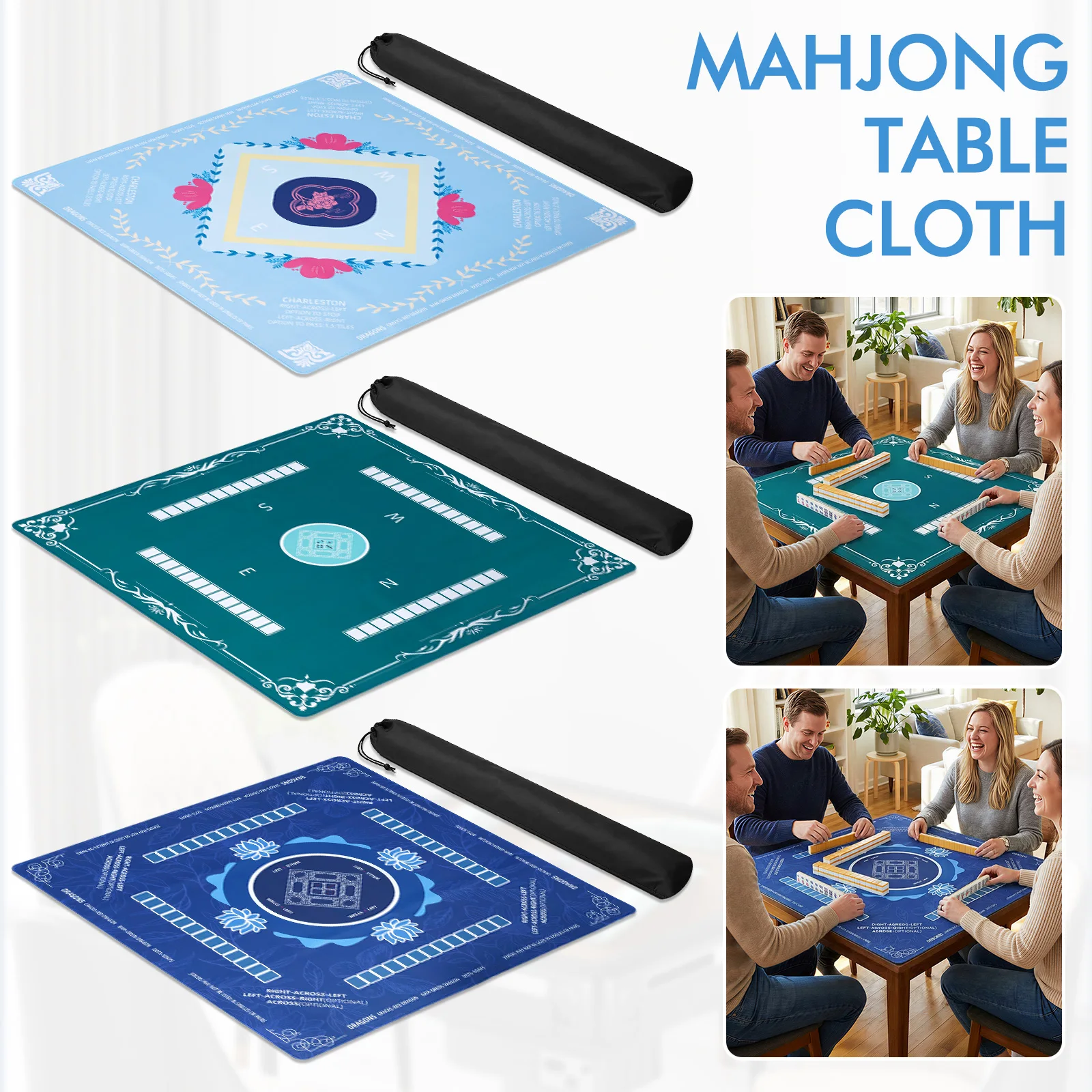 Mahjong Mat 80x80CM Mahjong Playing Mat Foldable Noise Reduction Mahjong Game Cloth with Storage Bag Anti Slip Decor Table Cover