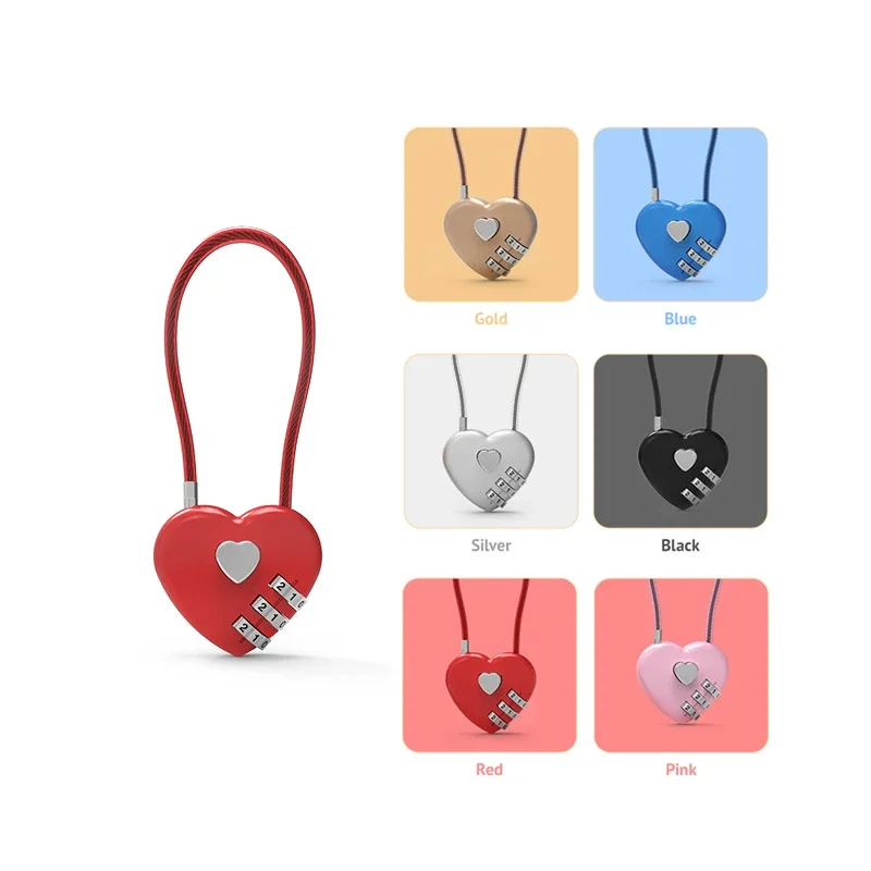 Love Lock Wedding Lock Heart Love Combination Lock School Bag Backpack Trolley Box Concentric Lock Color Zinc Alloy