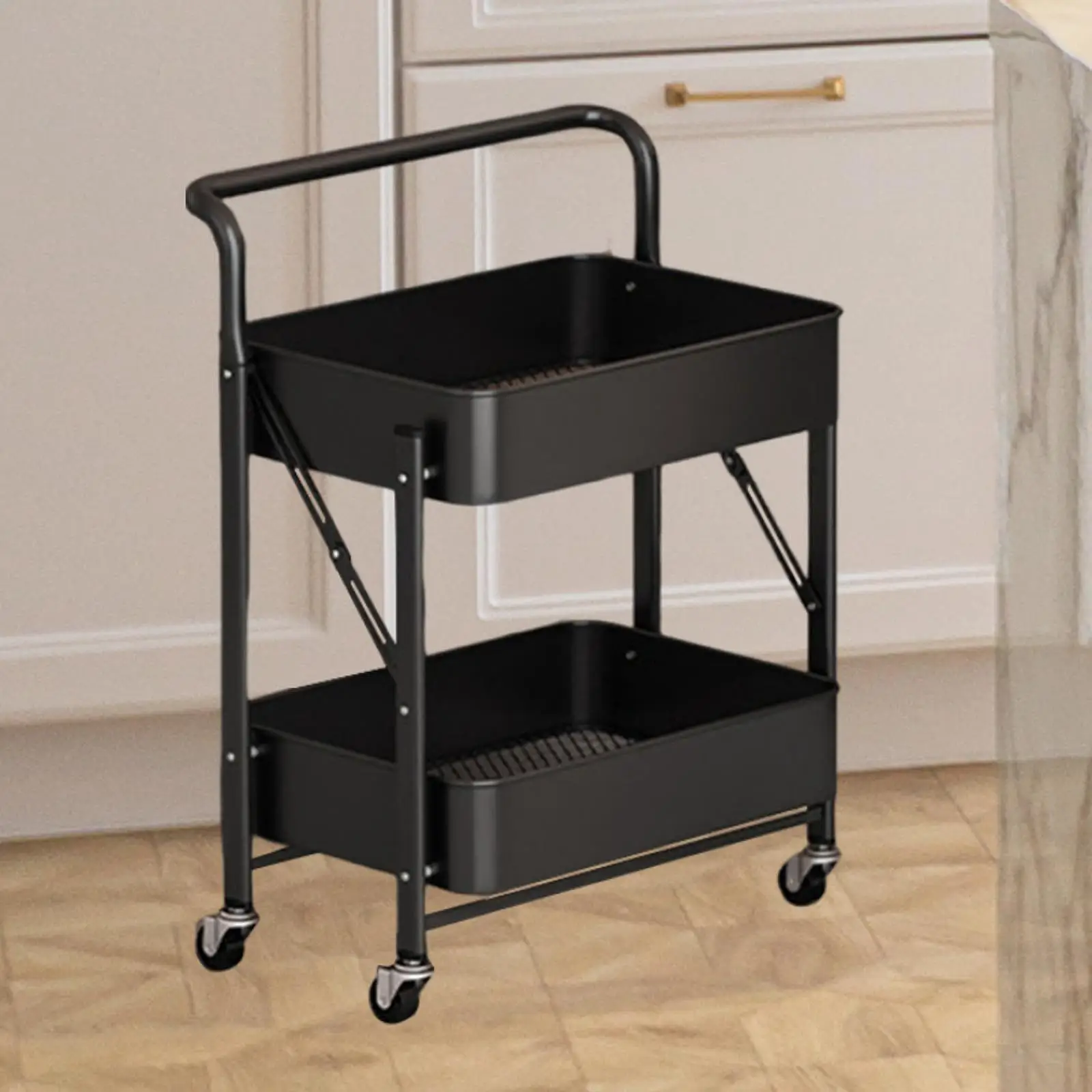 

Rolling Cart on Wheels Organizer Trolley Folded Carbon Steel Multipurpose Fruit Vegetable Basket for Bathroom Household