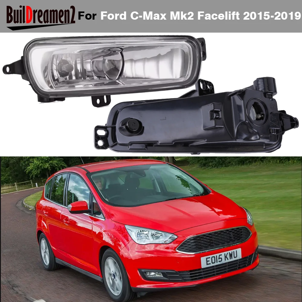 2 Pieces Car Front Bumper Fog Light Assembly Lampshade + H11 Bulb For Ford C-Max Cmax Mk2 Facelift 2015 2016 2017 2018 2019