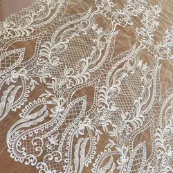 Free Shipping 1Yard Bridal Lace Wedding Dresses Embroidery Fabrics Soft Mesh Tulle DIY Sewing Accessories 130cm Home Decorate