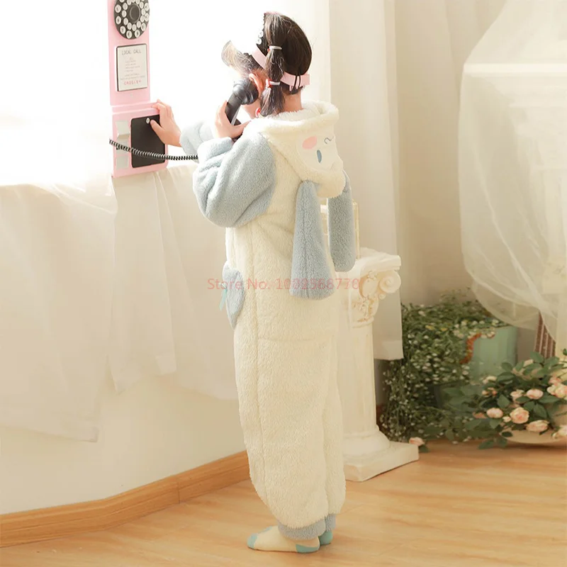 New Sanrio Plush Cinnamoroll Winter Flannel Kids Rompers Girl Boy Toddler Jumpsuit Infant Clothes Pyjamas Child Overalls Gifts