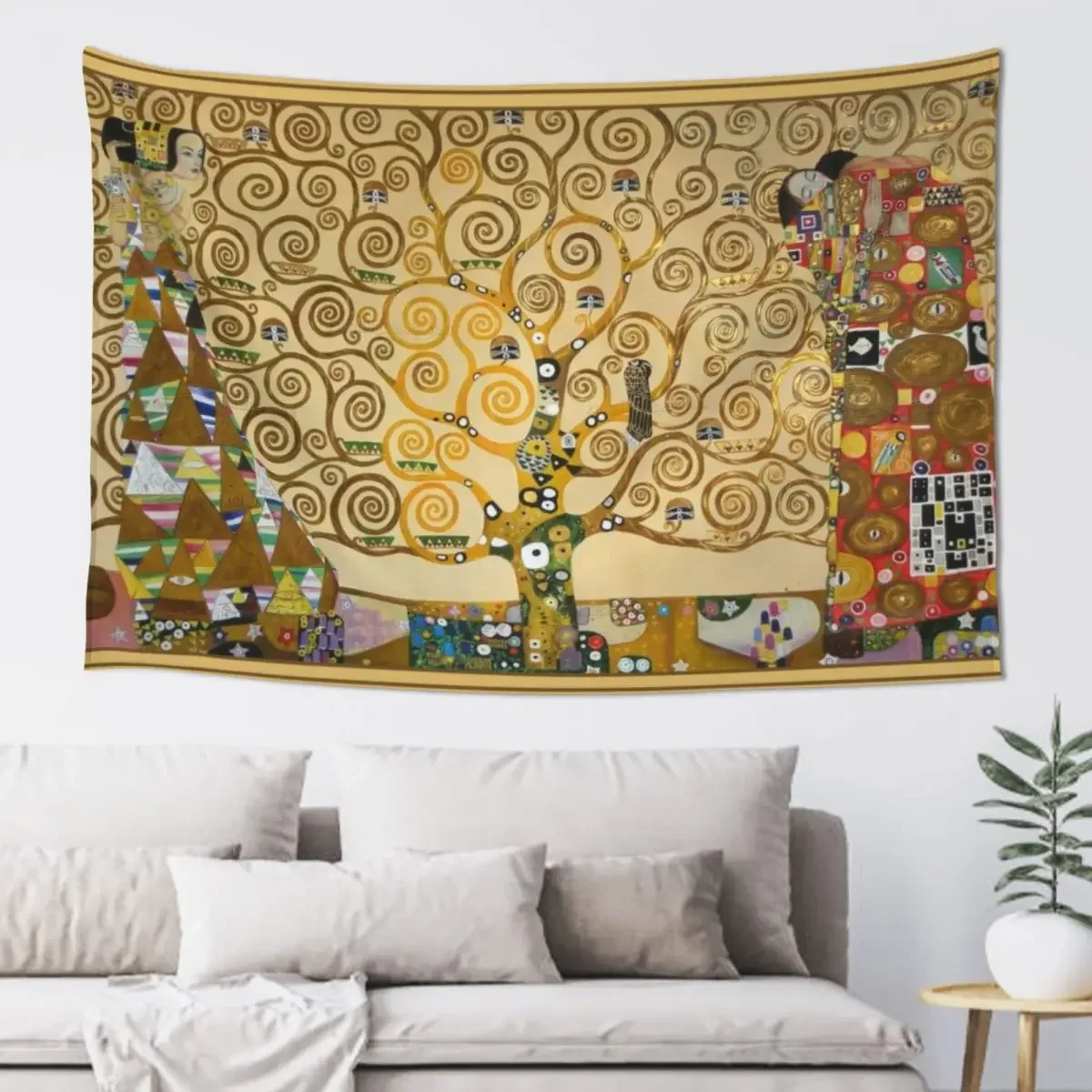 The Tree of Life with gold stripe by Gustav Klimt Tapestry Home Decor Aesthetic Room Decor Cute Wall Hanging Tapestry