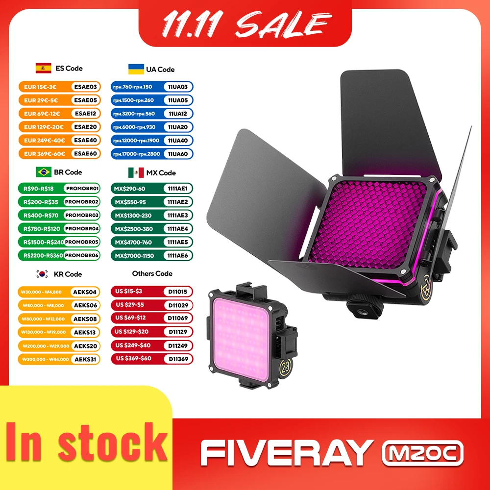 

ZHIYUN Official FIVERAY M20C RGB 20W M20 LED Video Light 2500K-10000K Photography Lights Fill Lamp App Control for Photo Studio