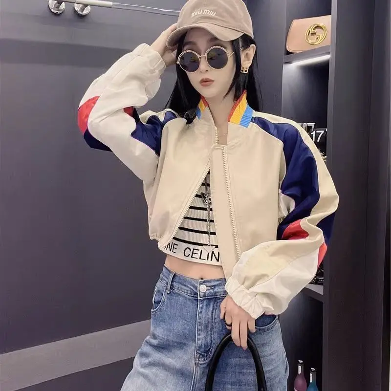 

Design Sense Loose Casual Jacket Autumn New Item Contrasting Color Splicing Fashionable Baseball Jackets Female Clothing