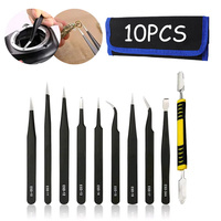 10Pcs Precision ESD Anti-static Tweezers Set Durable Stainless Steel Tool for Electronic Repair Eyelash Manicure DIY Tweezer