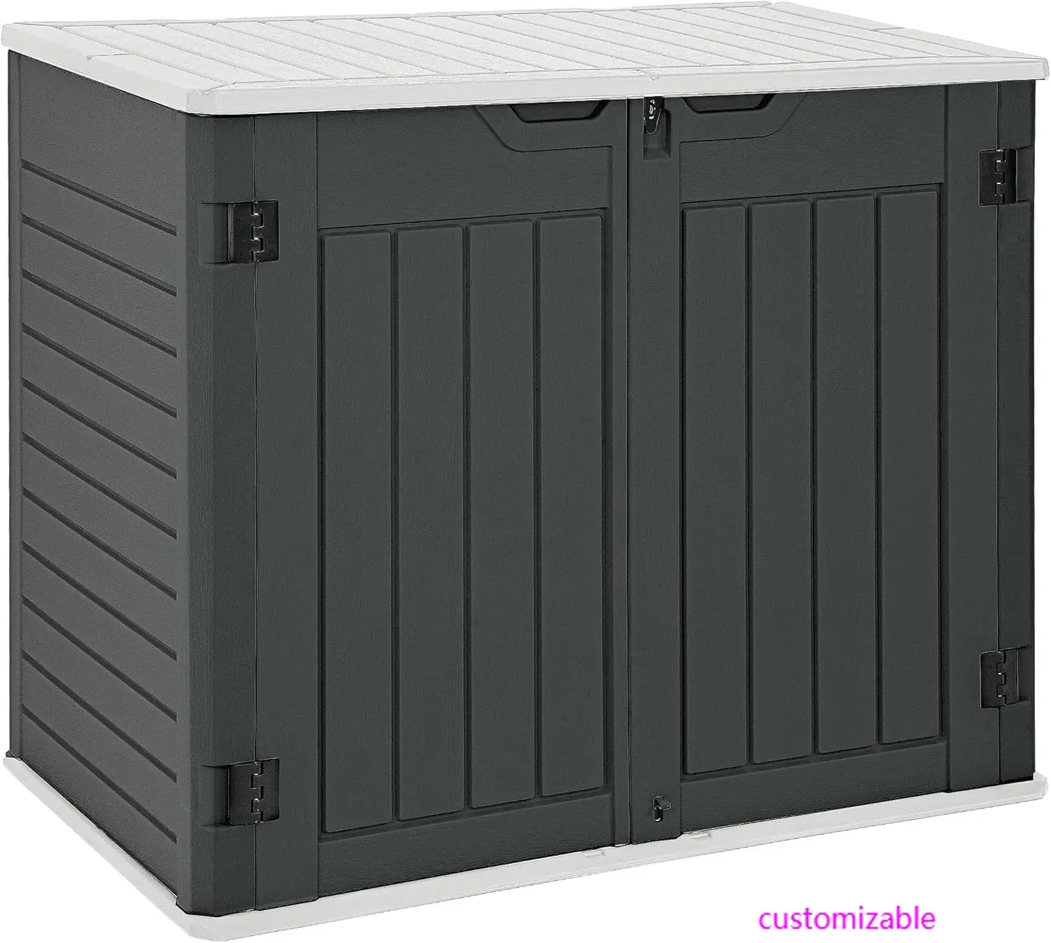 سلال تخزين أفقية خارجية مع رف، سقيفة أدوات راتينج مقاومة للطقس، باب متعدد الفتح لتخزين الدراجة