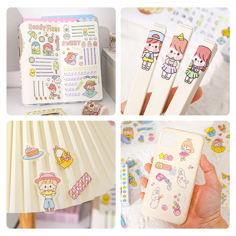 100Pcs Cartoon Hand Account Sticker Set PET Hand Account Sticker Gift Box Does Not Repeat DIY Decorative Stationery Stickers