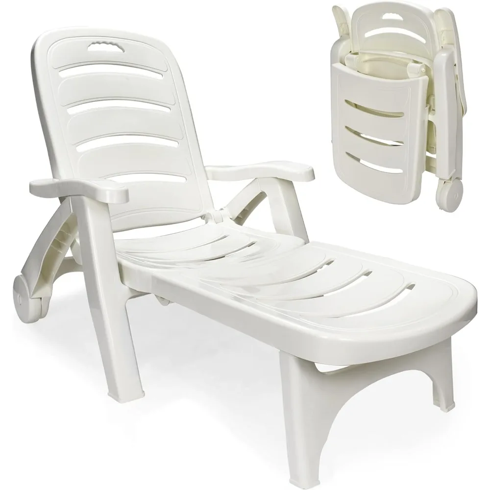 

Outdoor Folding Lounge Chair - Adjustable Lightweight Chaise Pool Chairs - Plastic Chairs For Patio, Lawn, Deck Or Beach
