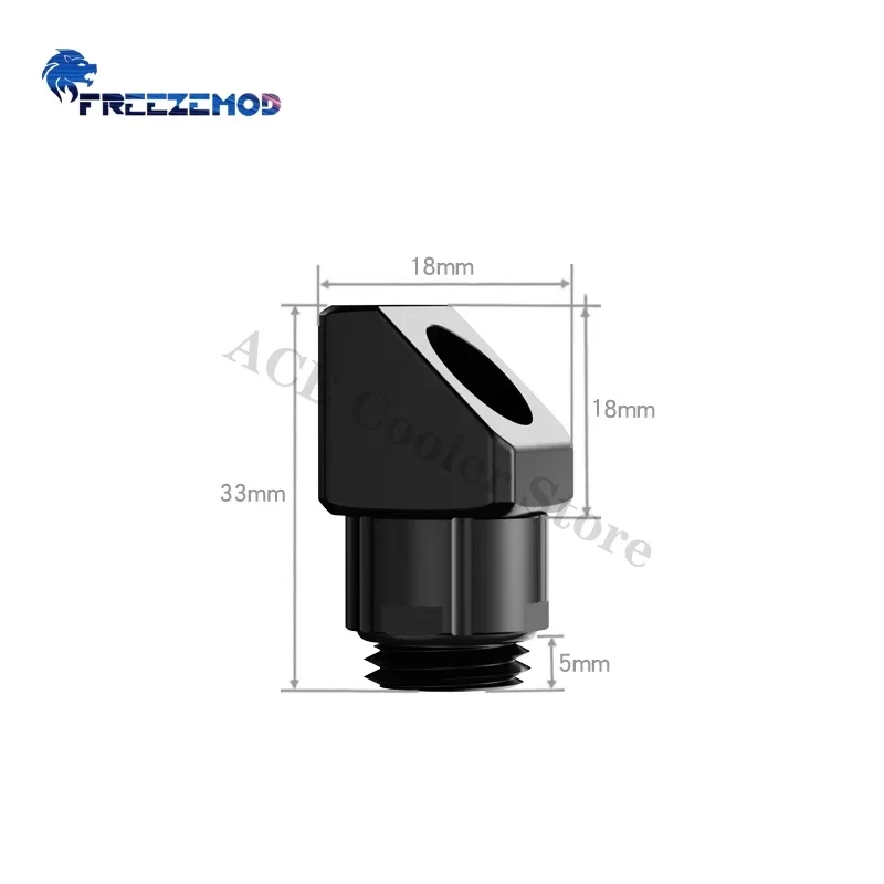 

FreezeMod Water Cooling Elbow Fitting 45° Angled Universal 360° Turn Around Highlight Surface Type, Black/Silver/Gun