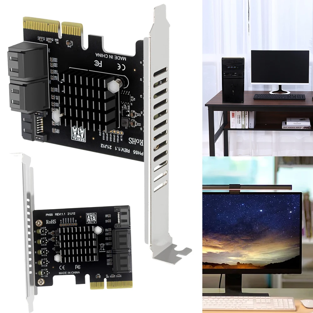 PCIe To 5-Port SATA3.0 Expansion Card Jmb585 Chip PCIe X4 To SATA3.0 Expansion Adapter Card for Windows/Linux/Mac OS