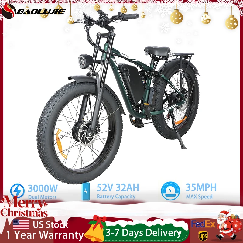 

BAOLUJIE 2603 3000W Electric Bikes for Adults Electric Mountain Dirt E Bike Removable Battery Dual Motor Ebike for woman and man