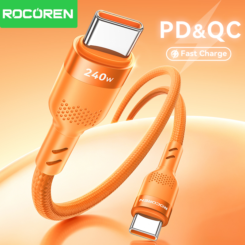 Rocoren 240W Type-C to USB Fast Charging Type C Cable 100W PD3.1 USB C Quick Charging Date Cord For iPhone Macbook Apple iPad