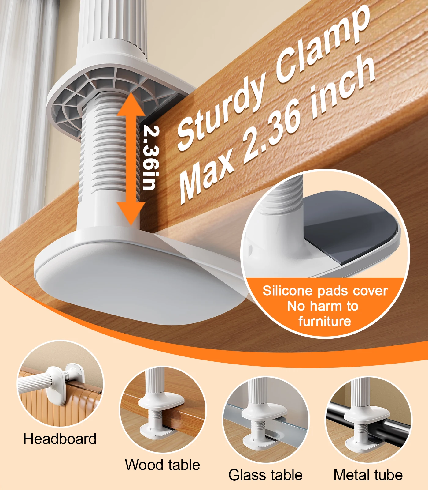 Eary Gooseneck Phone Holder Tablet Stand for Bed Clamp Cell Phone Mount Desk Flexible Long Arm Adjustable for 4.7-12.9"In Device