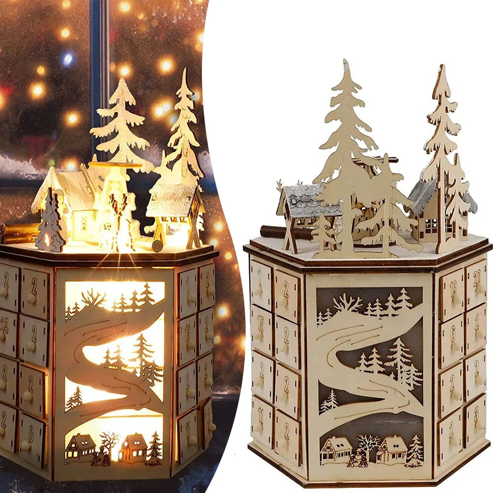 

Wooden 24 Days Countdown Calendar Ornament With LED Light Personalized Decorative Crafts Stylish Desktop Crafts Decor For Home