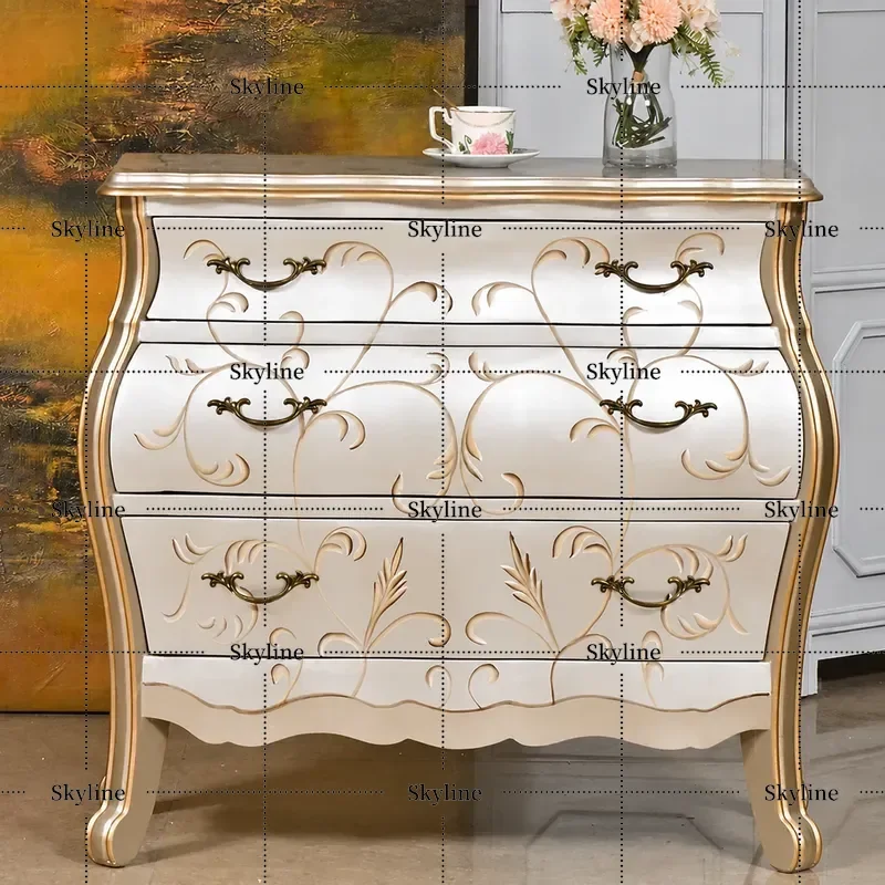 for American Country Style Solid Wood Three Drawer Cabinet Bedroom Storage Bed End Table Living Room Dining Side Console