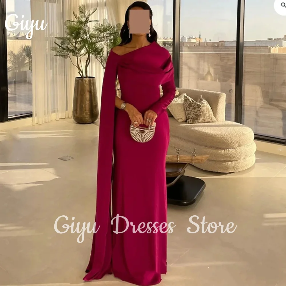 

Giyu Elegant Customized Off the Shoulder Long Sleeve Sheath Evening Dresses Shawl Wedding Dress Floor-Length Zip Prom dresses