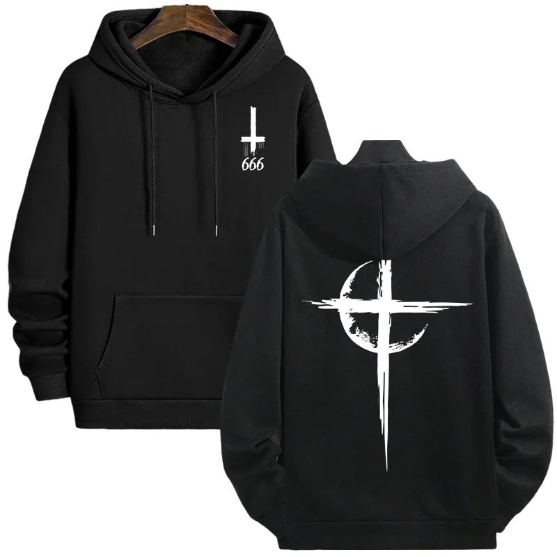 Herren Herbst Winter Hoodies Trendy Streetwear Top Gothic Satan Print Sweatshirt 666 Nummer Casual Männliche Mode Pullover