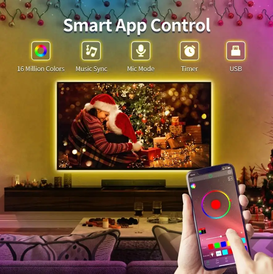 RGB Led Strip Lights 4m 5m Led TV Backlight with APP Control Flexible Ribbon Luces Led Tape for Room Bedroom Decor Ambient light