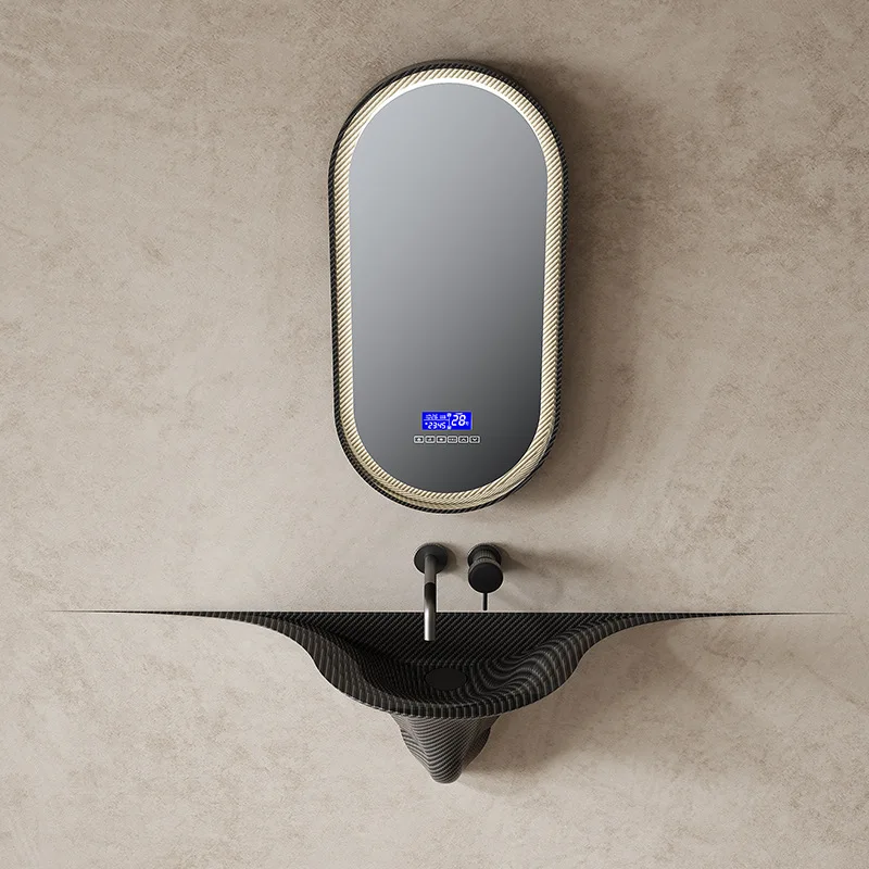 Carbon fiber wall-mounted basin high luxury hotel home villa bathroom mirror wash basin combination