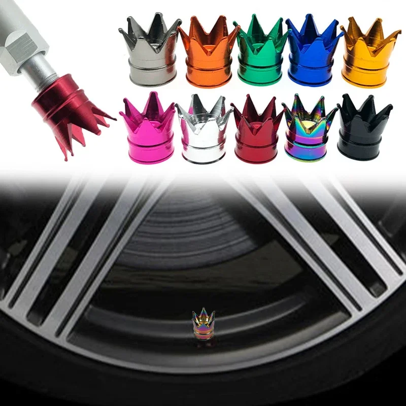 

4pcs Colorful Aluminum Crown Car Tire Valve Stem Caps Tyre Air Dust Caps Truck Bicycle Wheel Car Valve Cap Auto Accessoires