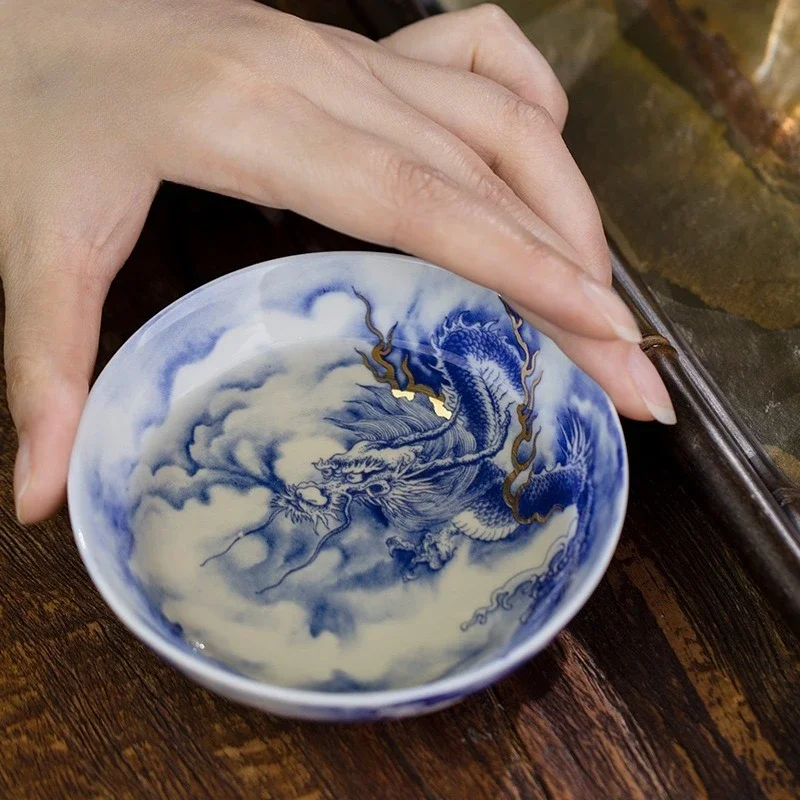 Jingdezhen Alum Red Wear Yunlong Pu'er Cup Ceramic Handmade Antique Personal Special Master Cup High-end Teacup Tea Tableware