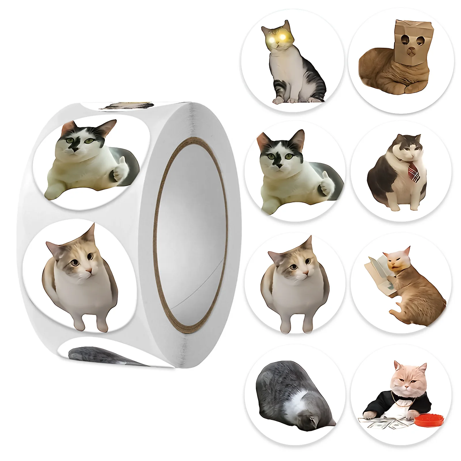 500pcs/roll Round Cat Funny Label Stickers for Packaging Phone Cases Suitcases Laptops ins Hot Expression Stickers
