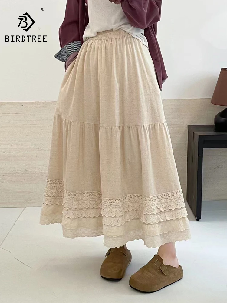 

Новинка 2026, весенняя хлопковая юбка, женская эластичная вышивка на талии, свободная юбка трапециевидной формы с французским темпераментом Mori Girl B61289CC