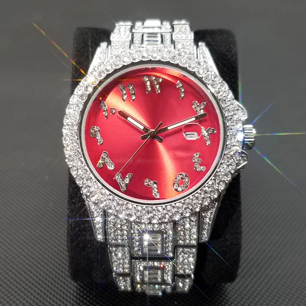 High-End Glamorous Hip-Hop Diamond Quartz Watch - Luxury Fashion Quartz Water-Resistant Stylish Statement Accessory