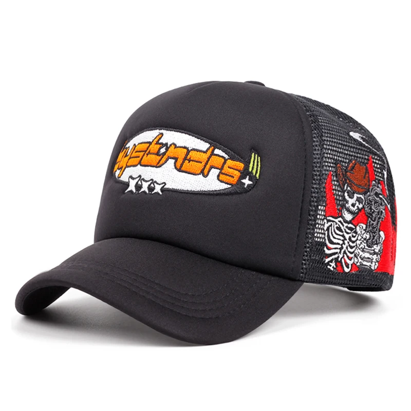 2026 New Hip Hop Hat Three Star Skeleton Gunner Embroidered Baseball Hat Daily Commuting Decoration Sunshade Hat Unisex Mesh Hat