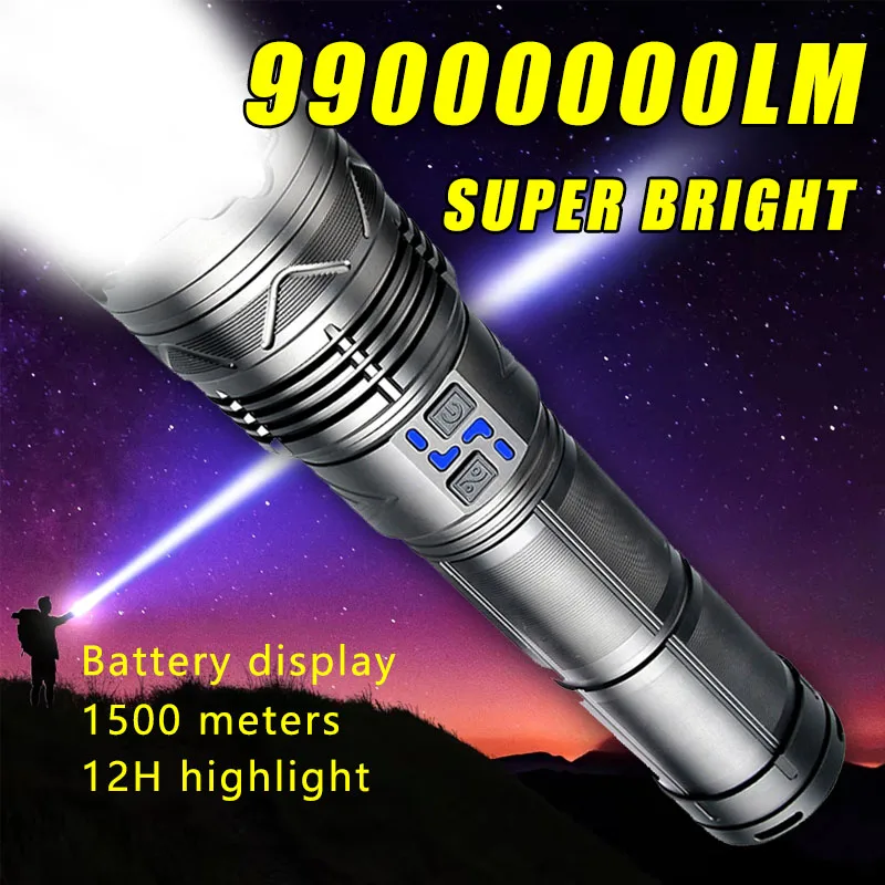 99000000 LM مصباح LED فائق السطوع مصباح يدوي 100 وات GT60 طويل المدى شعلة قوية من النوع c قابلة لإعادة الشحن مصباح يدوي خارجي عرض الطاقة